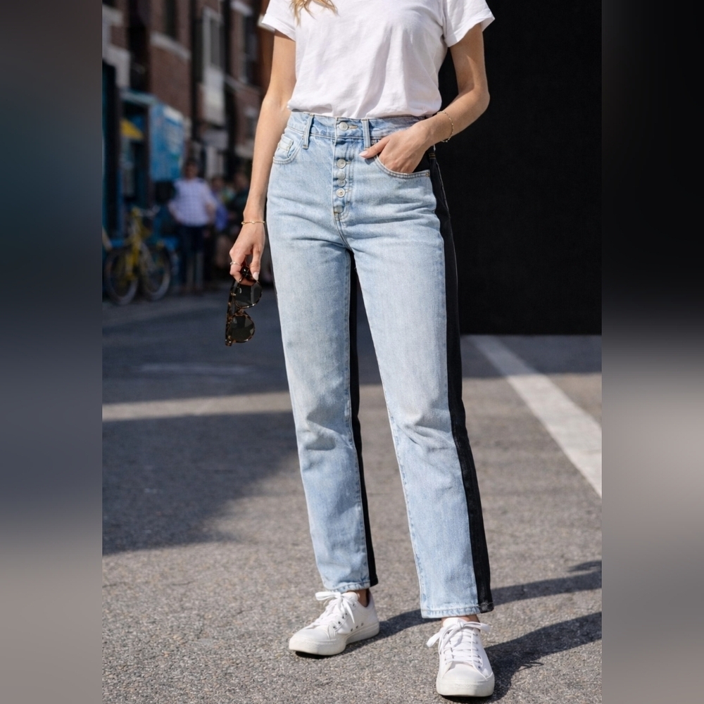 NWT Revice Women's Two Tone (Light Blue And Black) Ex-boyfriend Jeans Size 26